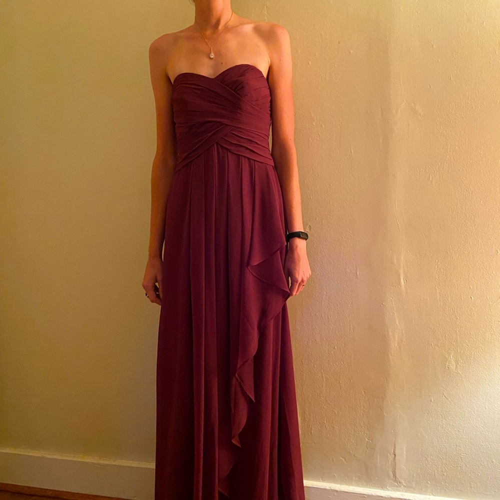 David's Bridal Strapless Wine Gown